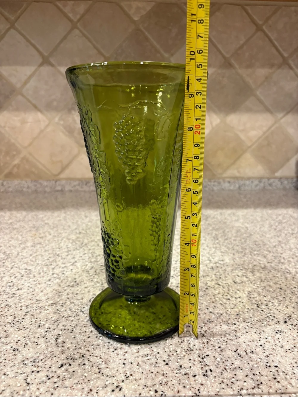Vintage Indiana Glass harvest green footed trumpet vase